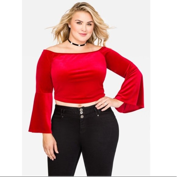 Ashley Stewart Tops - Ashley Stewart Velvet Boat Neck Bell Crop Top 18